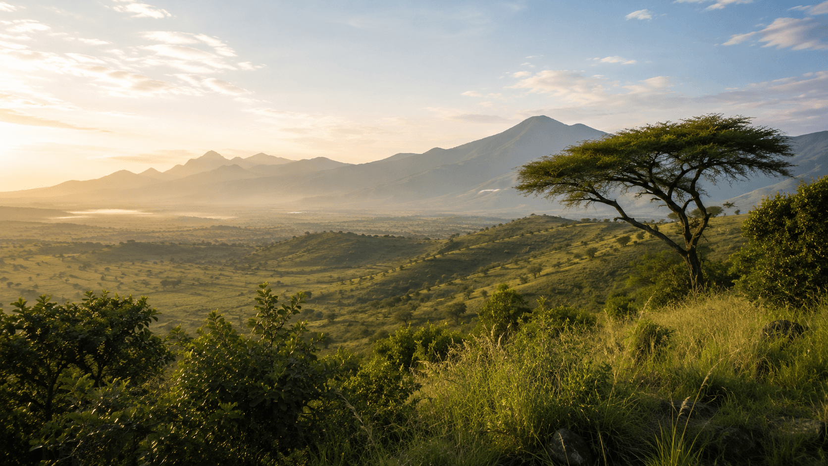Acacia tree at sunrise over the Garissa valley