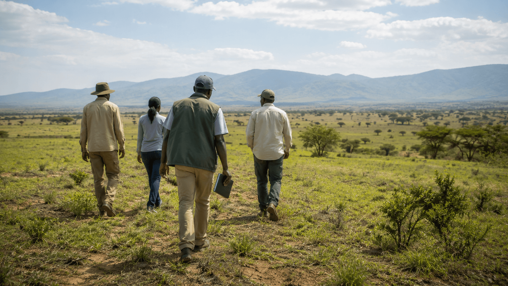 Amapel field team walking during a community research visit